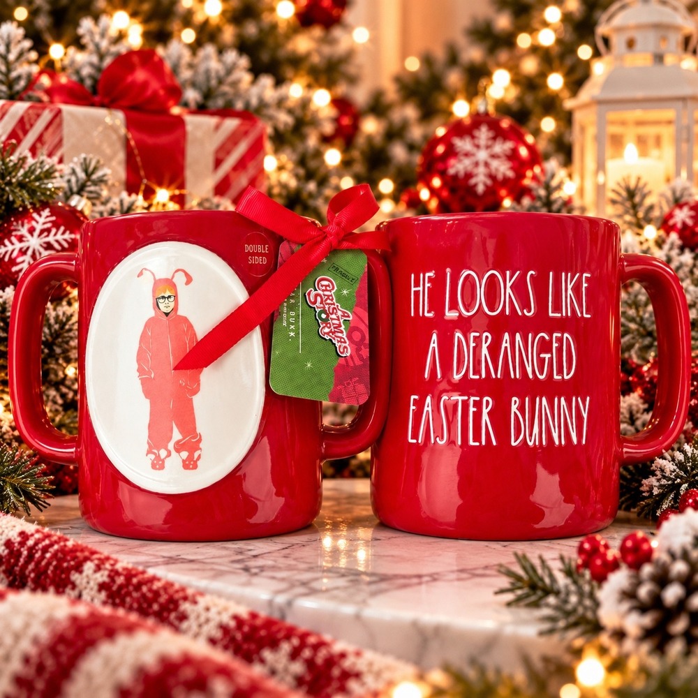 A Christmas Story Ralphie Pink Bunny Suit Red Ceramic Coffee Mug Double Sided